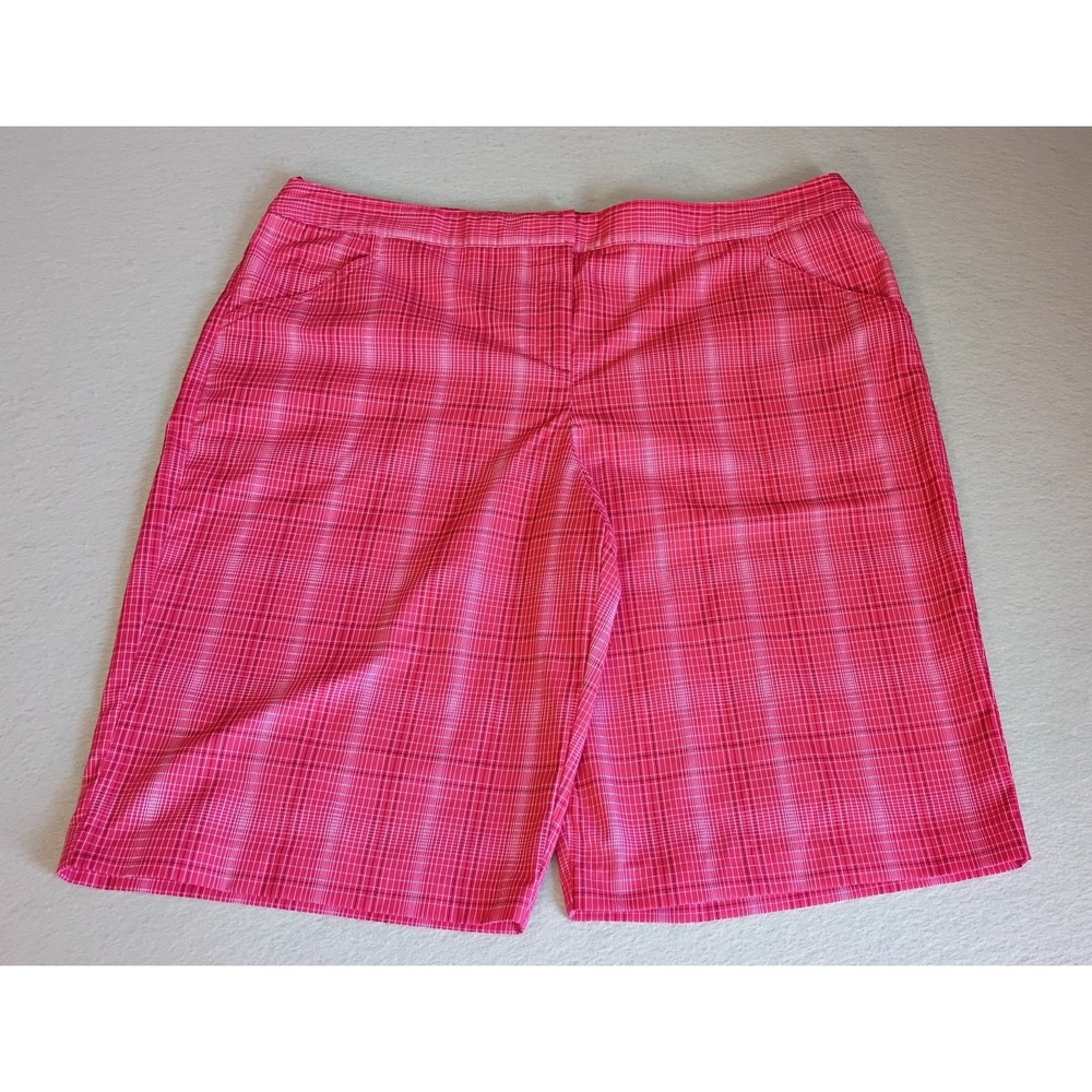 IZOD PerformX CoolFX Red Plaid Bermuda Shorts Flat Front Casual Athletic Golf 16